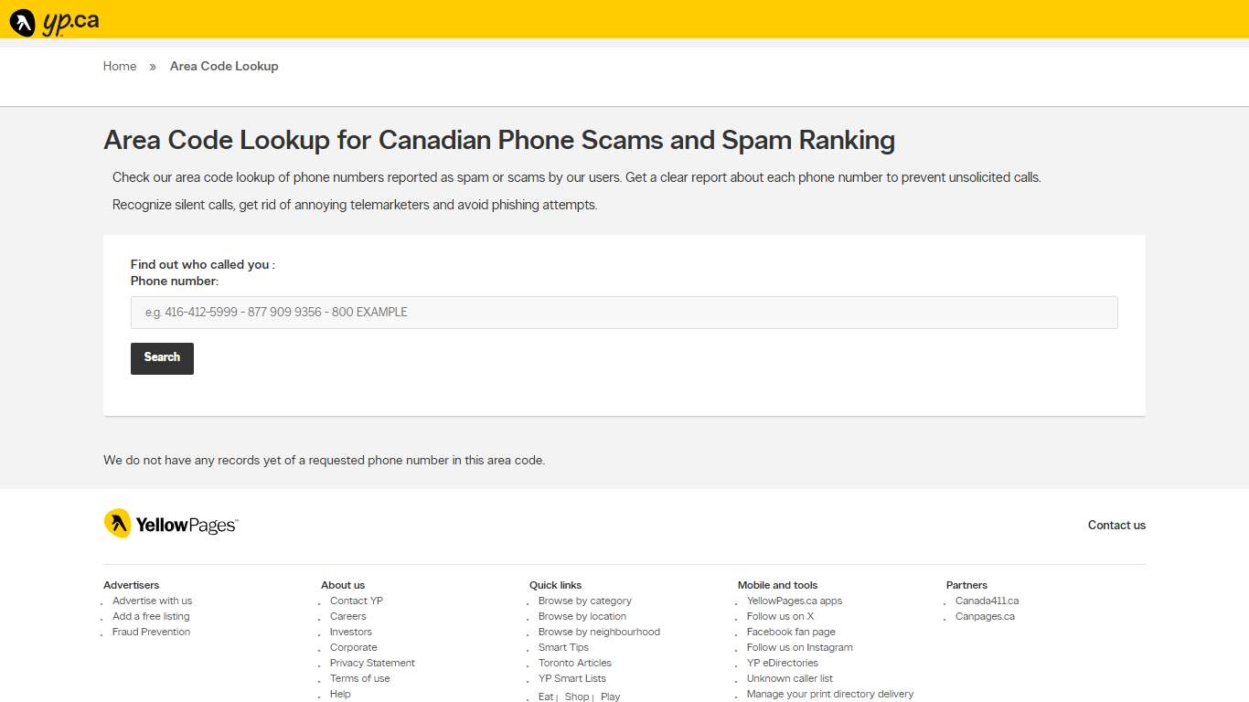 Area Code Lookup for Canadian Phone Scams and Spam Ranking